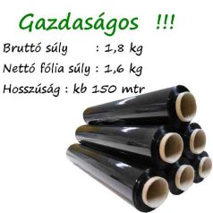   Csomagoló sztreccs fólia 500mm széles ,1,8 kg-os 23my fekete 150 mtr