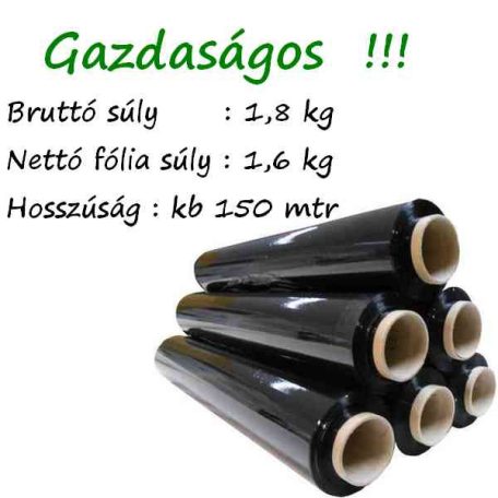 Csomagoló sztreccs fólia 500mm széles ,1,8 kg-os 23my fekete 150 mtr