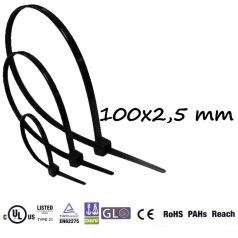 Kábelkötegelő 100x2,5 mm, fekete