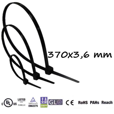 Gyorskötöző, Kábelkötegelő (370x3.6 mm ,Fekete)
