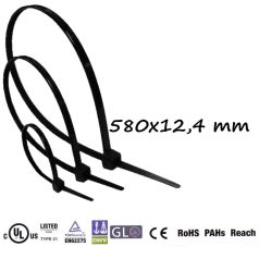 Gyorskötöző,Kábelkötegelő (580x12.4 mm ,Fekete )